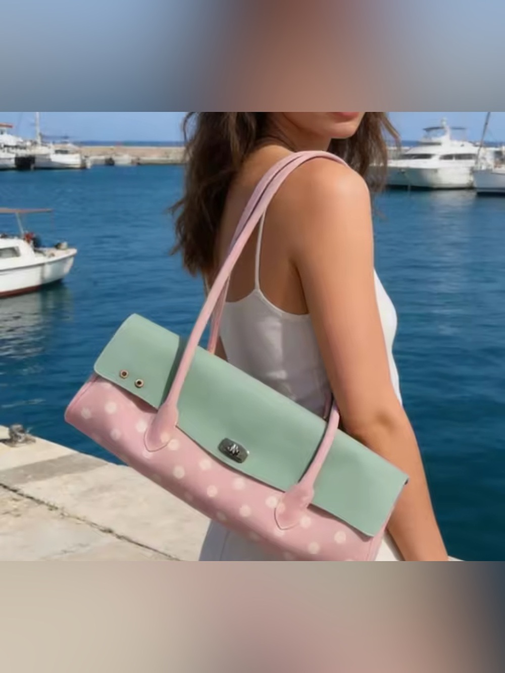 NEW Whimsical Pastel Polka Dot Shoulder Bag - Pink & Mint